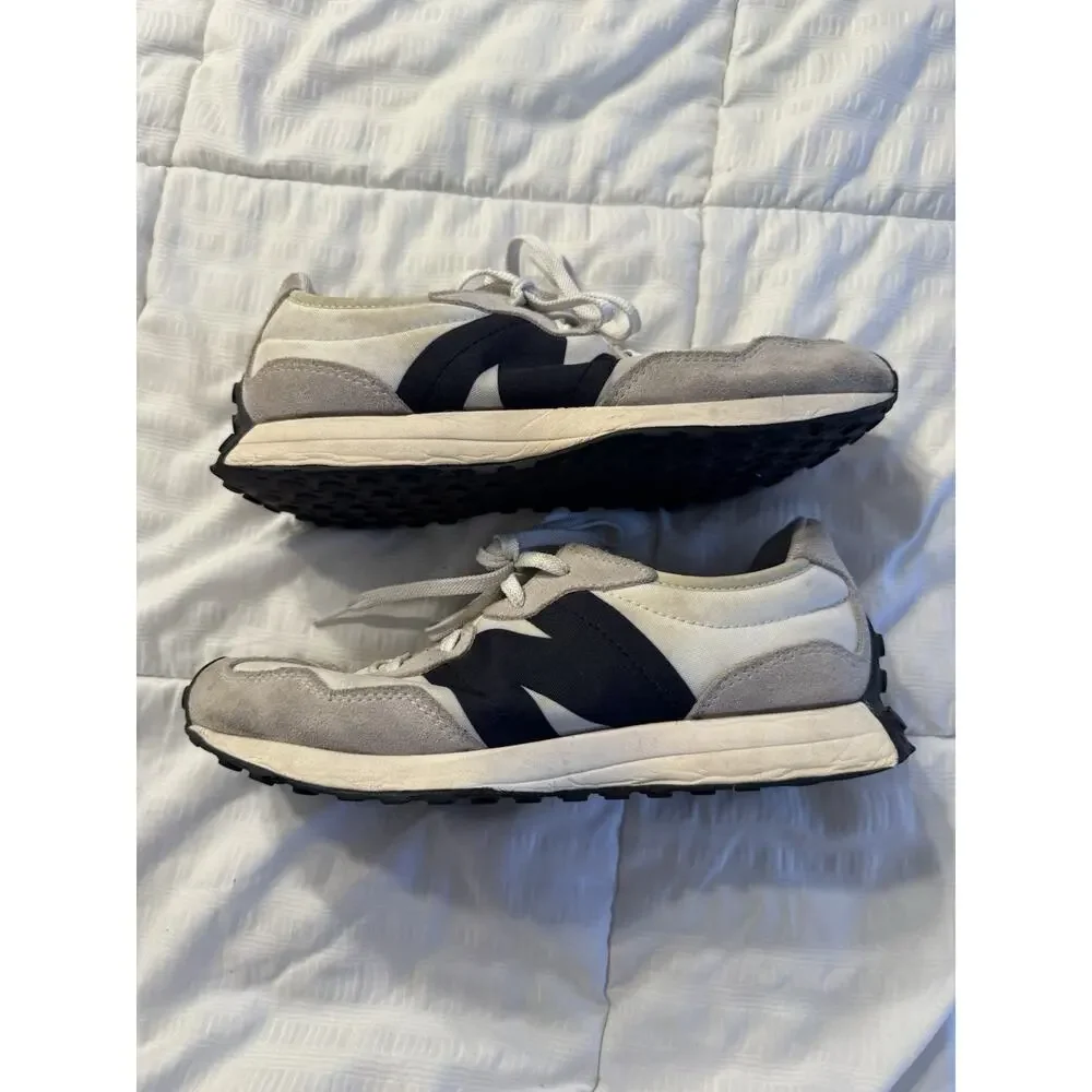 New Balance 327 Sneakers Sea Salt Black Suede Retro Wedge Logo Boy's 5.5